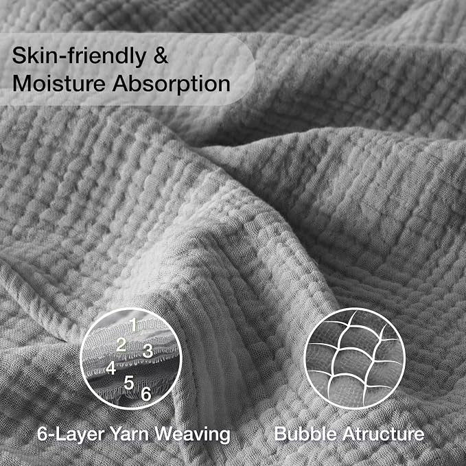 100% Cotton Muslin Blanket California King 120" x 90", 6 Layers Breathable and - Image 2