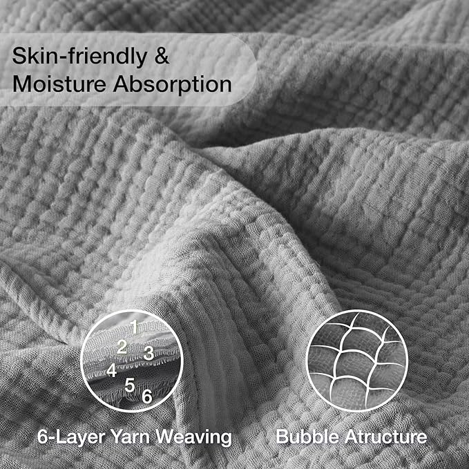 100% Cotton Muslin Blanket Large 50" x 70", 6 Layers Breathable and Lightweight - Image 4