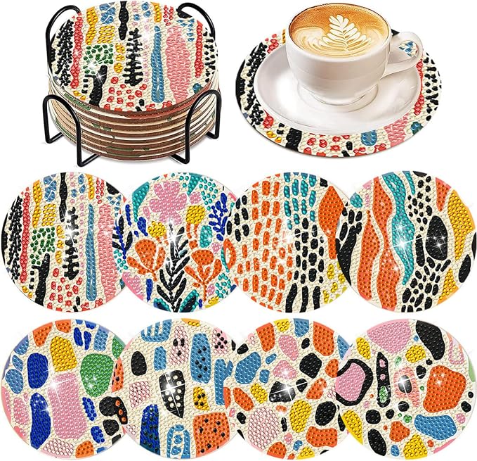 EWJRNSF 8 PCS Diamond Art Coasters Kit, Small Diamond Painting Coasters by EWJRNSFDiamondPainting