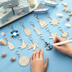 RattanView 24 Pcs Nautical Craft Color Your Own Keychains DIY Craft Wooden - Image 4