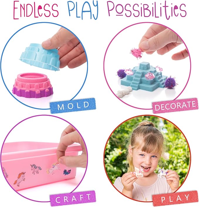 Kipipol Unicorn Sensory Bin for Toddlers 3-4, 5-7 Magic Sand Art Kit w Sandbox - Image 6