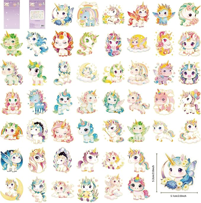 50Pcs Clear Gold Stamp Unicorn Stickers - Image 2