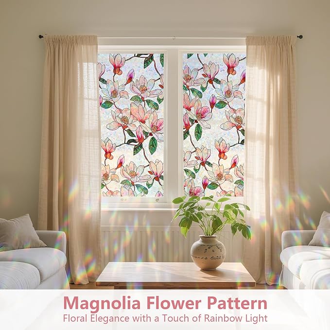 Kromapolis Window Privacy Film, Stained Glass Sticker Floral Window Clings - Image 2