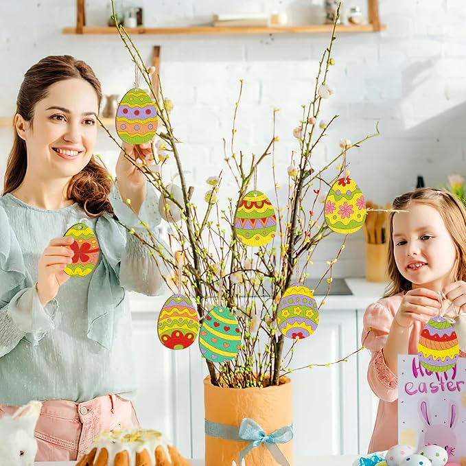 80PCS Wooden Easter Ornaments to Paint, 10 Styles DIY Blank Unfinished Wood - Image 5
