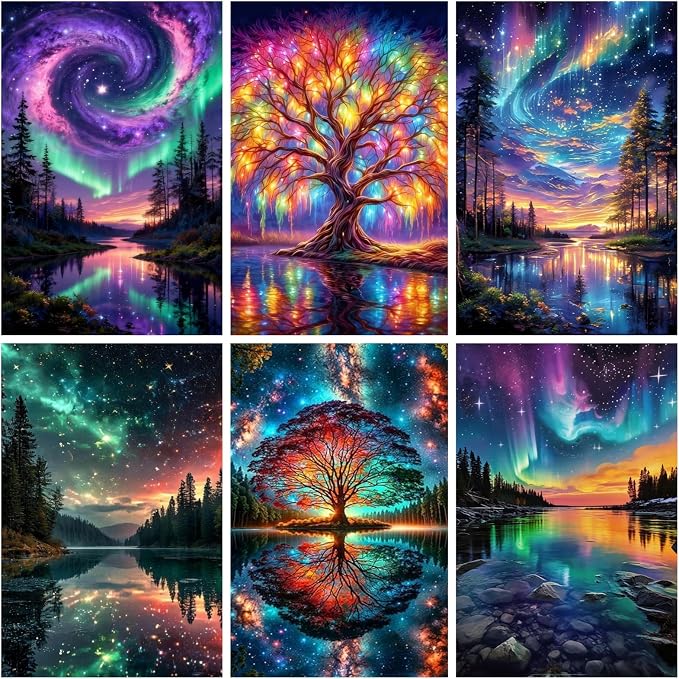 Mosaflare 6 Pack 5D Aurora Diamond Painting Kits, Landscape Scenery Diamond Art by Mosaflare
