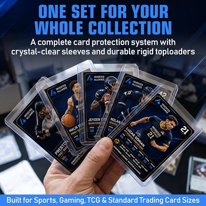 Invested Alliance 200-Pack Toploaders & Card Sleeves – 100 Crystal-Clear 35PT - Image 8