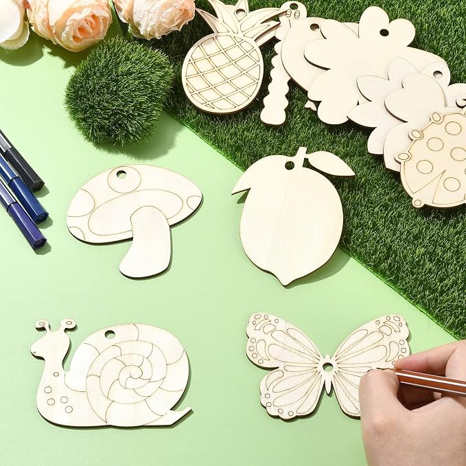 60 pcs 12 Styles Insect Animal Theme Undyed Wood Cutout Charms Butterfly - Image 4