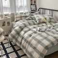 mixinni Green Grid Duvet Cover Set Queen by mixinni