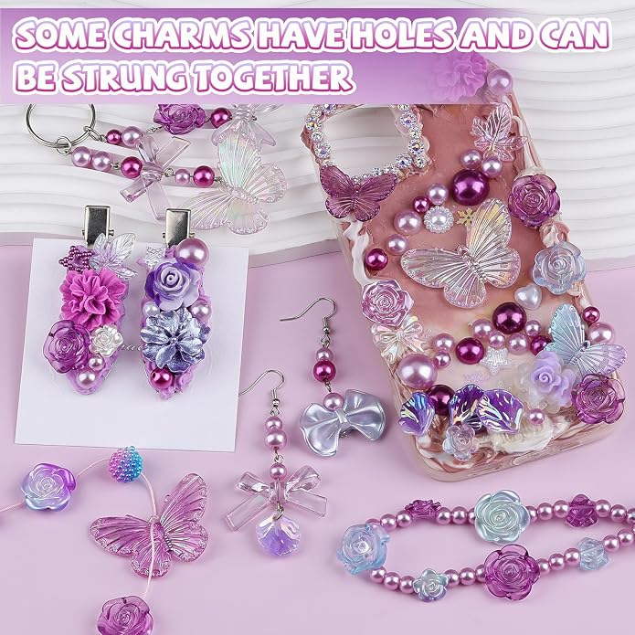 350 Pieces 3D Resin ABS Colorful Rose Flower Bows Butterfly Charms - Image 6