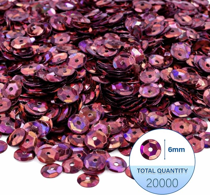 Mandala Crafts 6mm Cup Holographic Maroon Sequins - Image 3