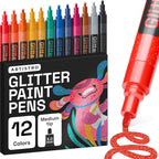 ARTISTRO 12 Glitter Paint Pens for Glass Marking, Rock Painting, Scrapbooking by ARTISTRO