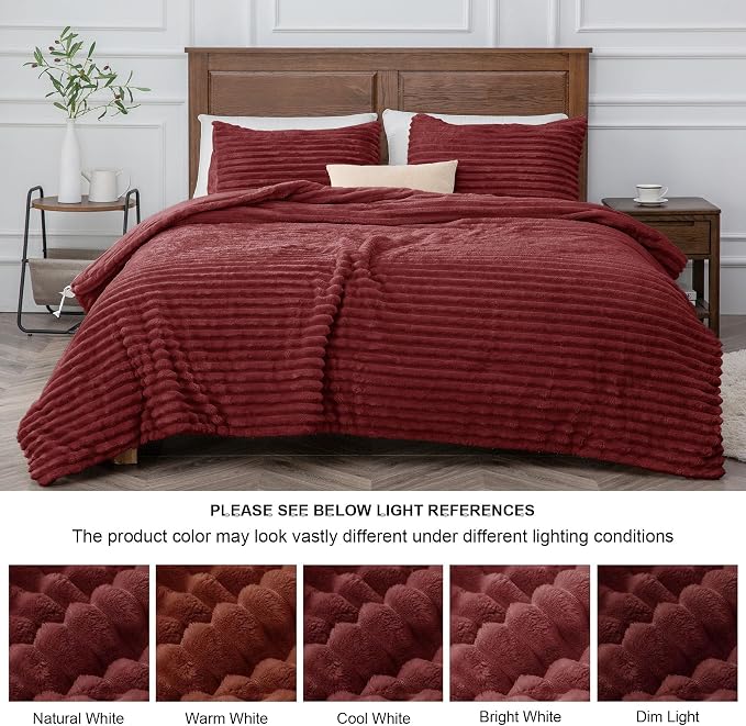 BEDELITE Fleece Full Comforter Set -Super Soft & Warm Fluffy Burgundy Bedding - Image 7