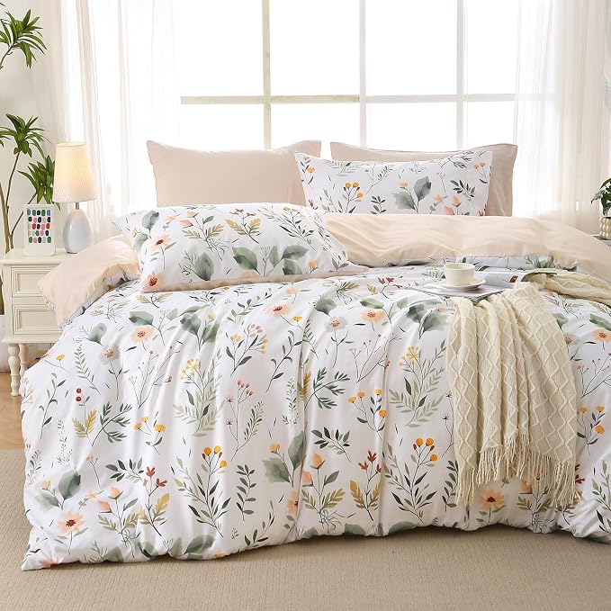 Duvet Cover King Size, Reversible Floral Vintage Duvet Cover Set by MUXHOMO