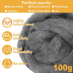 Grey Blue Wool Roving for Needle Felting, 3.5oz Felting Wool, Soft Wool Batting - Image 2