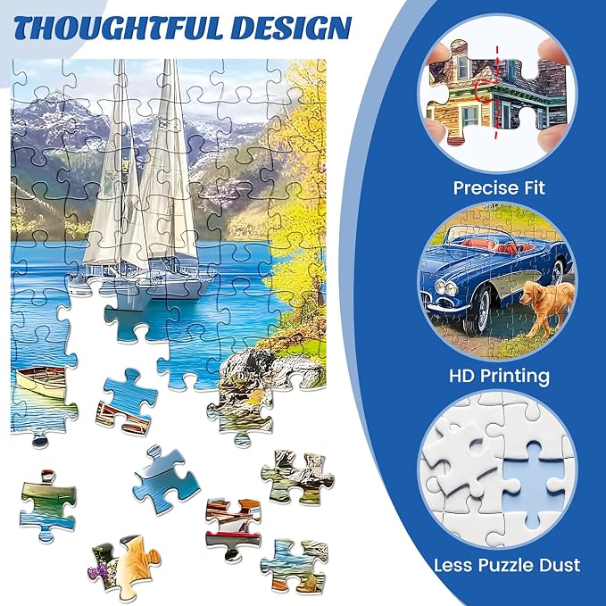 500 Pieces Puzzle for Adults, Lake Vacation Puzzle, House and Dogs Landscape - Image 3