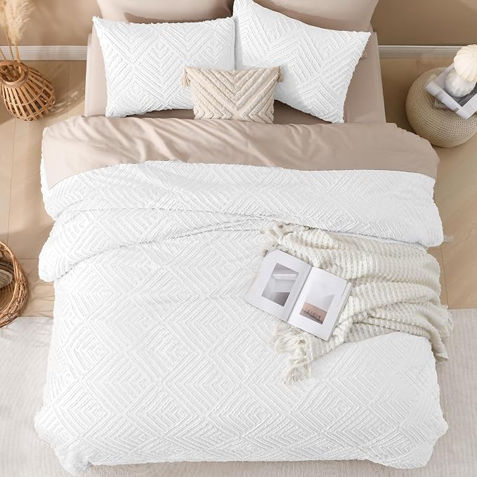 Andency White Comforter Set Queen Size, Boho Lightweight Fluffy Bedding - Image 7