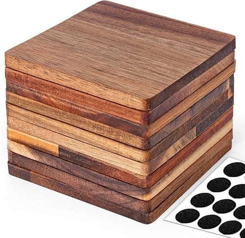10 Pieces Unfinished Wood Coasters, 4 Inch Square Acacia Wooden Coasters by Aweyka