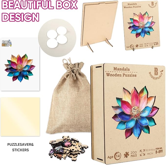 Wooden Puzzles for Adults, Lotus Flower Jigsaw Puzzles 5MM, 200 Pieces Unique - Image 7
