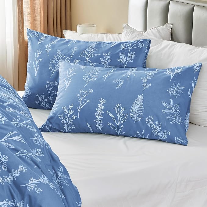MUXHOMO Duvet Cover King Size, Reversible Floral Ice Blue Duvet Cover Set - Image 4