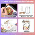 Tinideya 154 Pcs DIY Pressed Flowers Mason Jar Set Pressed Flower Lanterns 12 - Image 3