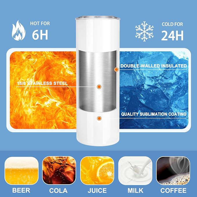 Joyclub Sublimation Tumblers 20 oz 10 Pack Flat Bottom Sublimation Blanks Bulk - Image 6