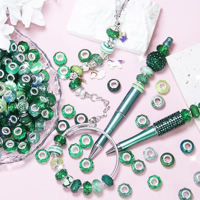 60Pcs Large Hole Beads Spacer Beads Dark Green Assorted European Craft Big - Image 3