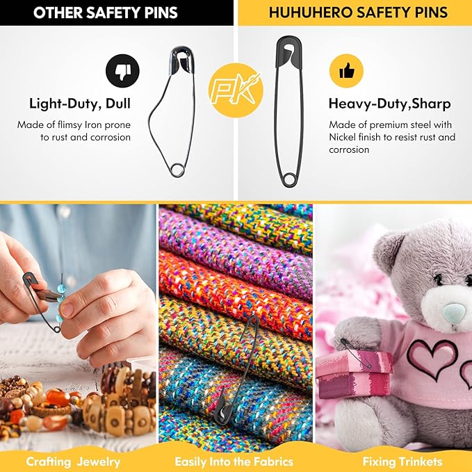 Huhuhero 160-Pack Safety Pins Assorted, Small and Large Safety Pins - Image 6