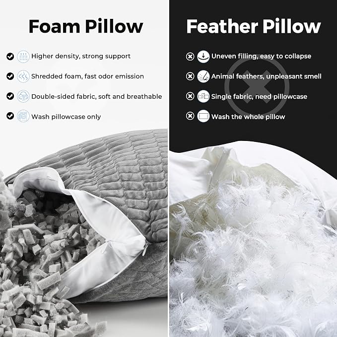 puredown® Pillows Queen Size Set of 2, Shredded Memory Foam Pillows, Cooling - Image 3