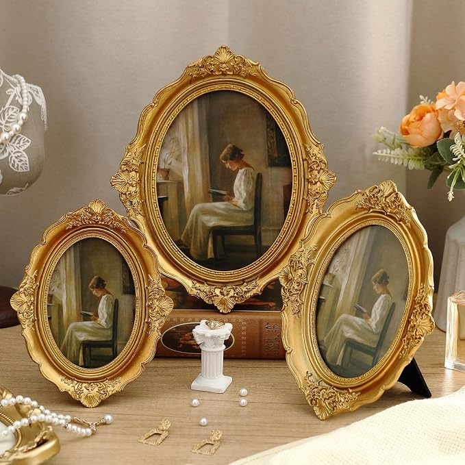 Wonderjune 3 Pcs Vintage Picture Frames Antique Set Baroque Ornate Gold Arched by Wonderjune