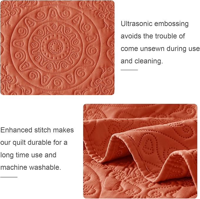 WURUIBO Burnt Orange Quilt Set Twin Size, Embossing Microfiber Bedspreads - Image 5