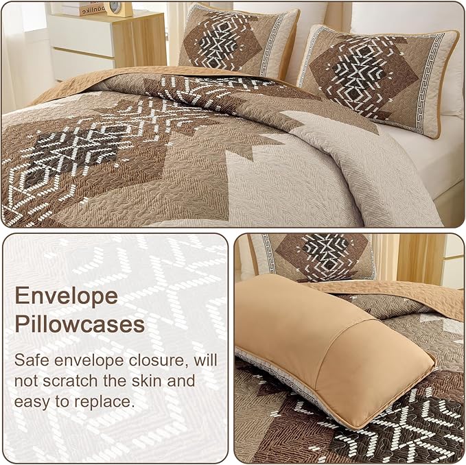 Dintszyayue Boho Full Size Quilt Set, 3 Pieces Aztec Texture Bedding Coverlet - Image 6