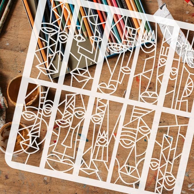 FINGERINSPIRE Abstract Faces Stencil Template 11.8x11.8inch - Image 3