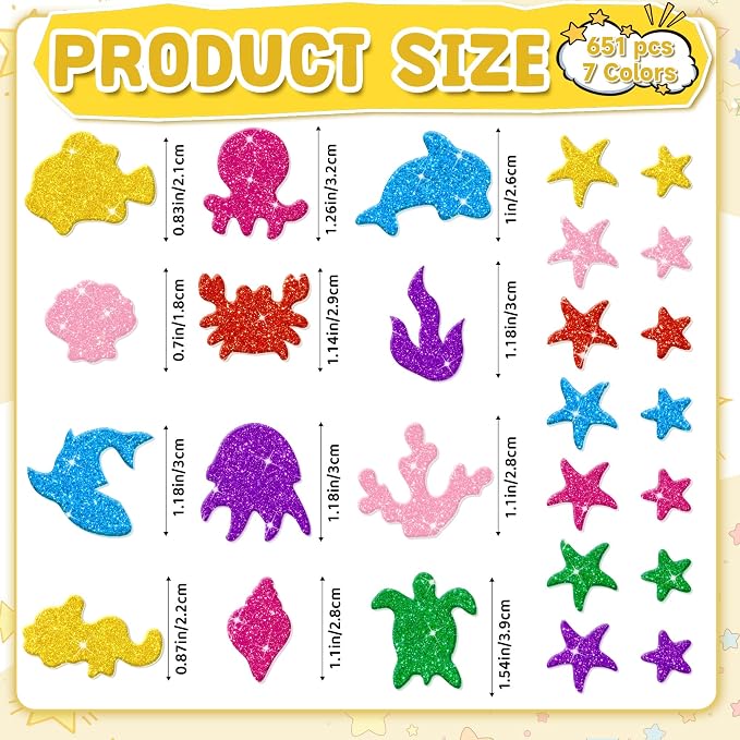Foam Stickers, 7 Sheets 3D Glitter Foam Ocean Stickers, Self-Adhesive EVA Foam - Image 2