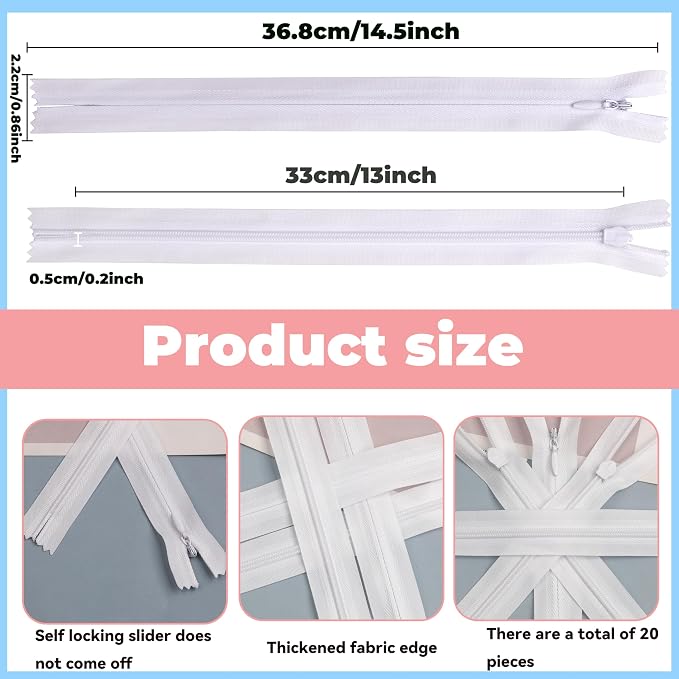 YAKA 20pcs White Nylon Invisible Zippers Tailor Sewing Tools Garment - Image 2