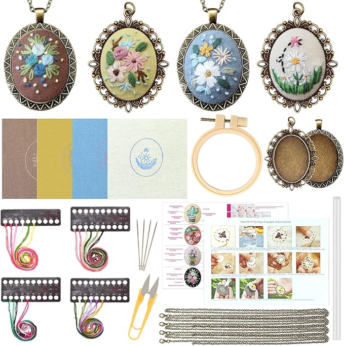 ZOCONE 4 Packs Embroidery Necklace Kits, Embroidery Pendant Kit Mini Cross - Image 2