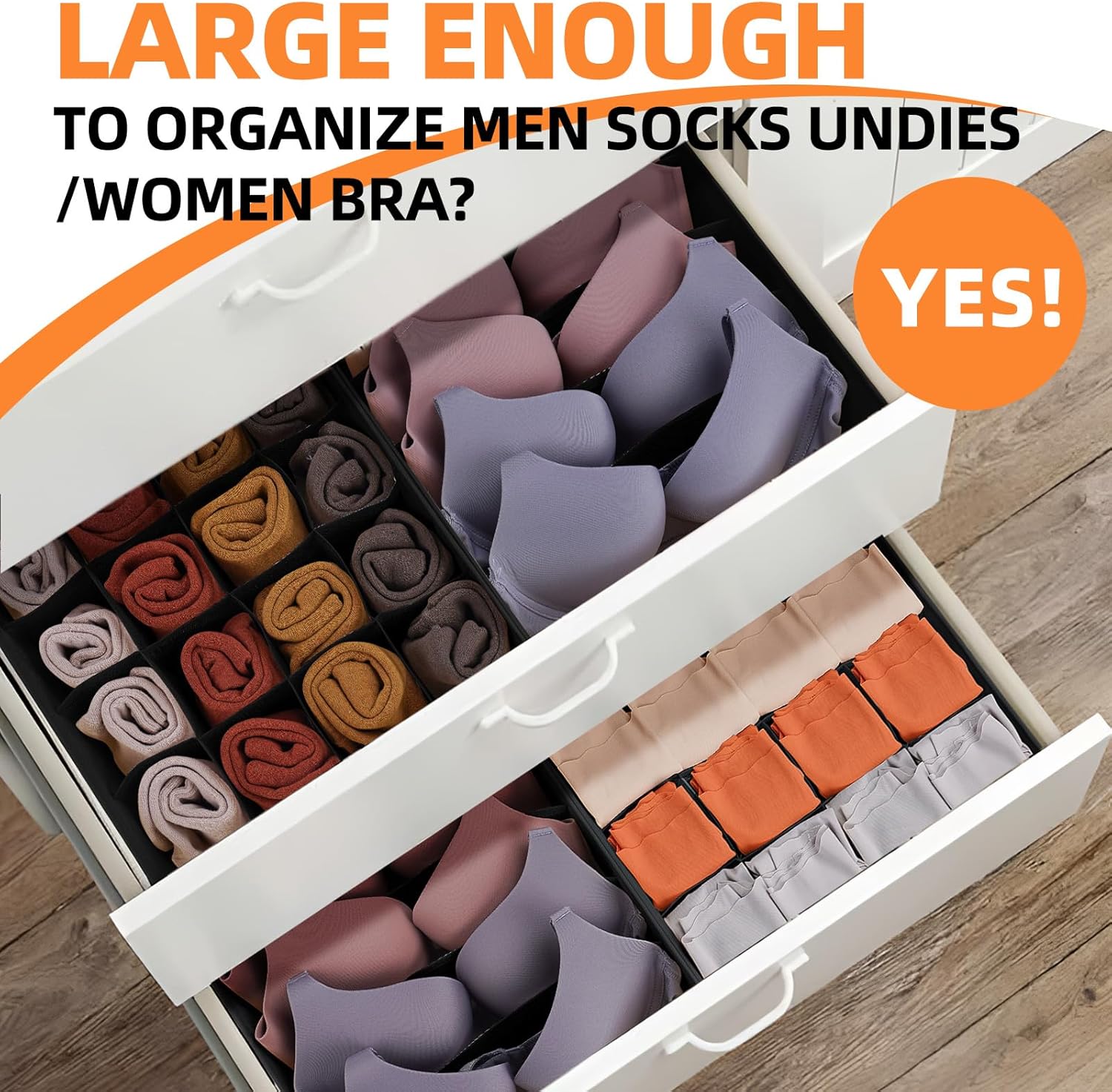 Criusia 6 Pack Sock Underwear Drawer Organizer Dividers - Dresser Organizer for Baby Clothes - Closet Organizers and Storage for Bedroom Essentials for Dorm Room/New Home/Apartment (Black)