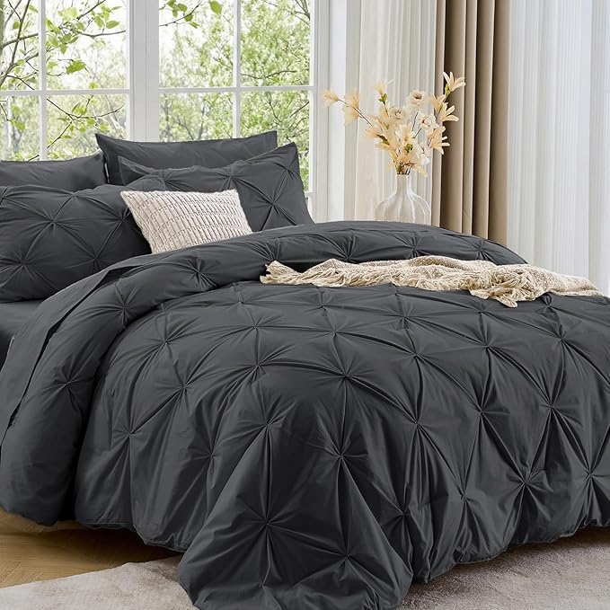 Sasttie Twin Comforter Set, 5-Piece Bed in a Bag, Pintuck Bedding Sets by SASTTIE