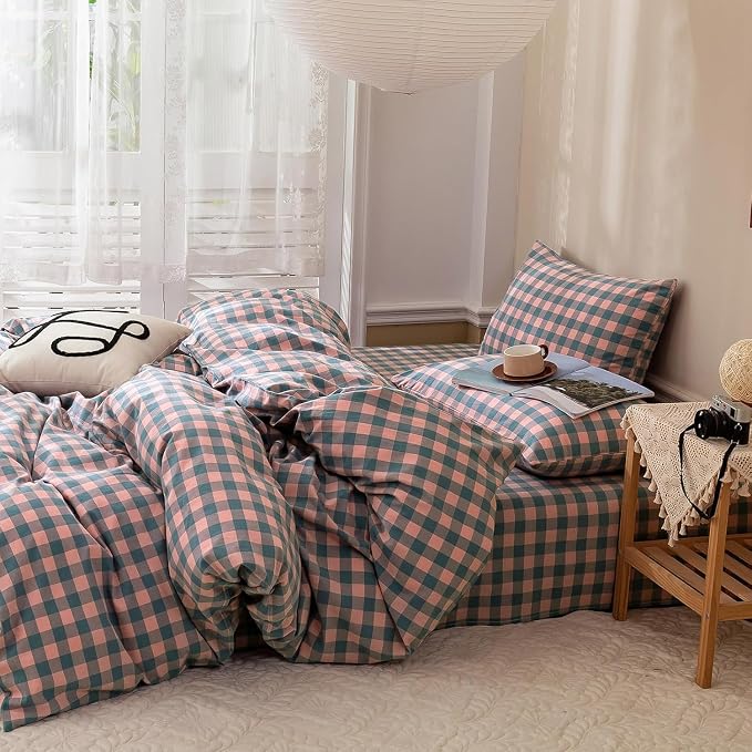 mixinni Plaid Duvet Cover Set Twin Purple - Image 3