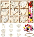 54 pcs Mixed Styles Wedding Theme Unfinished Wooden Cutout Charms Ring Heart by Gythara