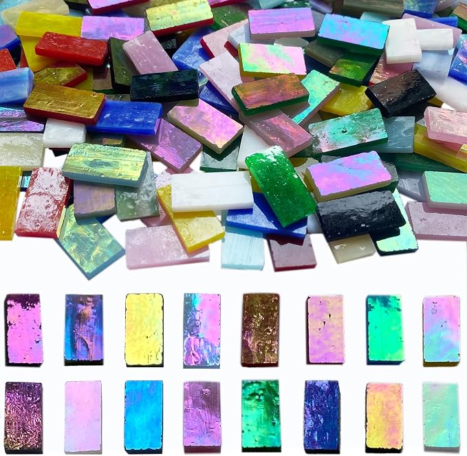 Rectangle Iridescent Glass Mosaic Tiles, 320 Pieces Colorful Stained Glass - Image 2
