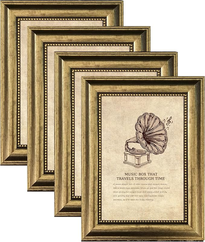 5x7 Picture Frame with Real Glass, 4 set Ornate Vintage Picture Frames by TKYGU