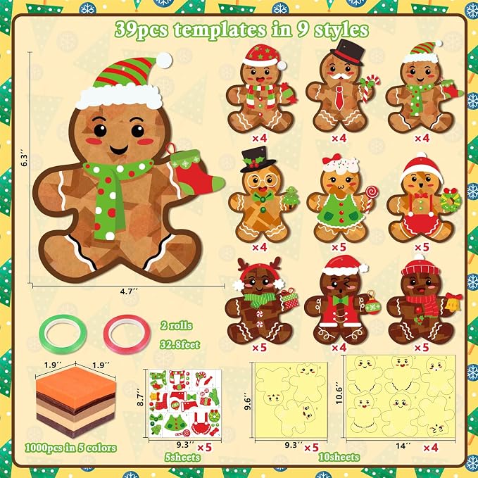 Renbuzhu 39PCS Christmas Crafts Bulk: Gingerbread Men Paper Suncatchers DIY Kit - Image 4