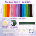 1050 PCS Pipe Cleaner Flower Kit, 15 Assorted Colors Pipe Cleaners Craft - Image 2