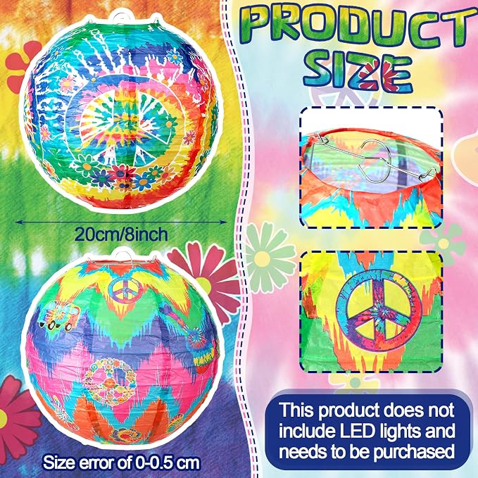 Panelee 12 Pcs Tie Dye Party Decorations Paper Lanterns 8 Inch Hanging Round - Image 2