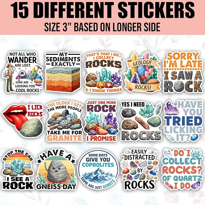 TODOLIA Rockhound Rockhounding Sticker Pack, Geology Gemstones Crystals Geodes - Image 2