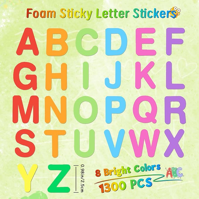 1300Pcs Foam Stickers, 8 Colors Foam Letter Stickers - Image 2