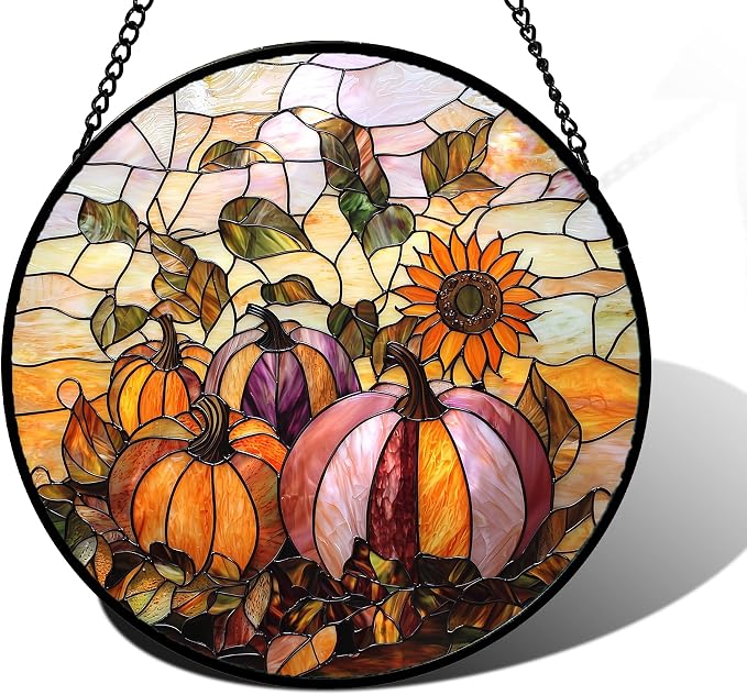 DASTOLL Stained Glass Window Hanging, Pumpkin Sunflower Suncatcher Diamond by DASTOLL