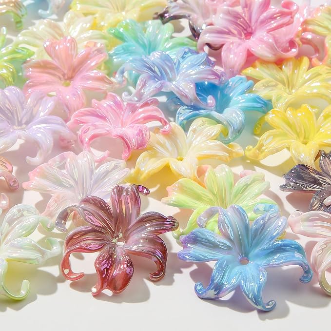 40pcs Flower Shape Beads Ab Color Cloud Bead Color Lily Beads by CYEENUT