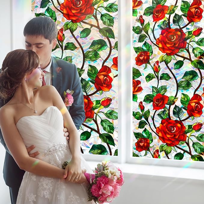 Bloss Rose Stained Glass Privacy Window Film, Decorative Floral Rainbow Window - Image 7