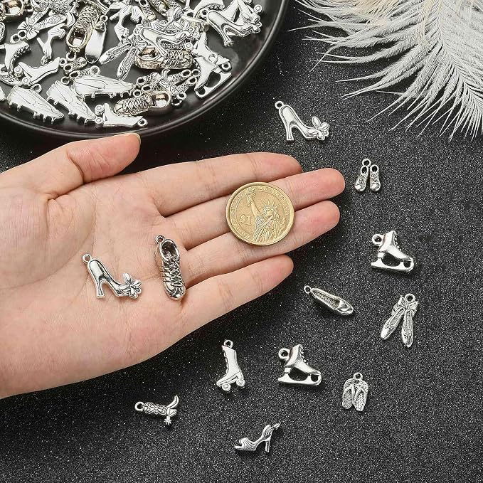 DanLingJewelry 120Pcs 12 Styles Tibetan Style High Heel Shoe Charms Boot Ballet - Image 3
